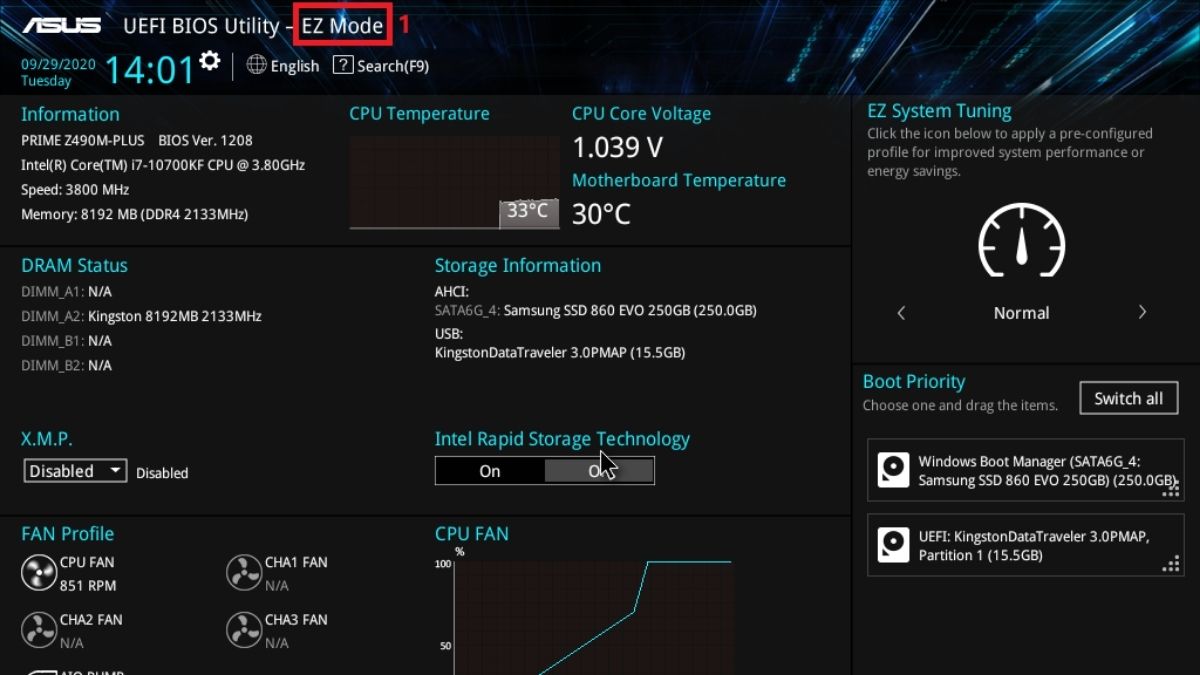 Cách bật ảo hóa trong BIOS/UEFI - bước 1