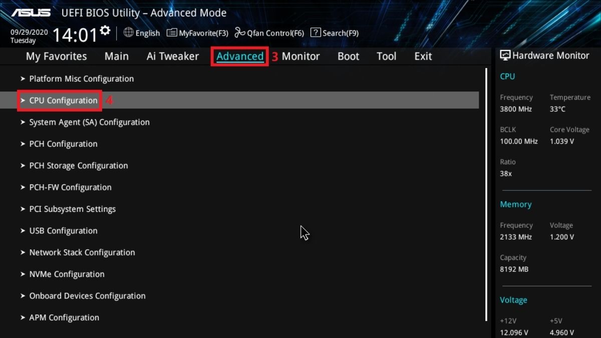 Cách bật ảo hóa trong BIOS/UEFI - bước 3