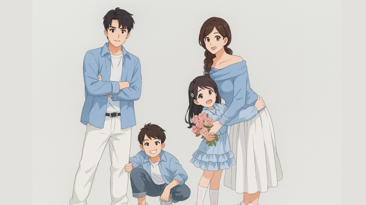 Hình ảnh gia đình anime dễ thương