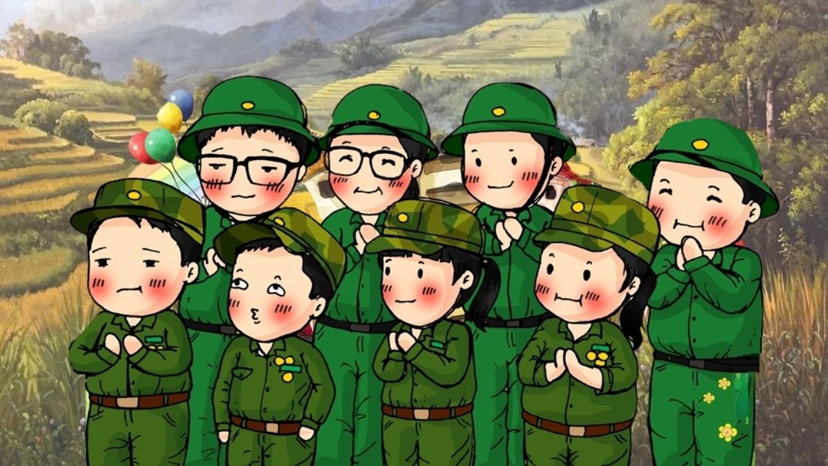Hình ảnh Việt Nam chibi về chú bộ đội vẫy chào
