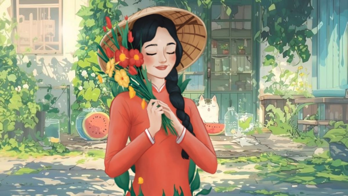 Hình ảnh Việt Nam chibi trong tà áo dài truyền thống