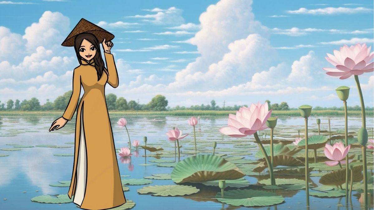 Hình ảnh cô gái Việt Nam chibi hồn nhiên trong tà áo trắng