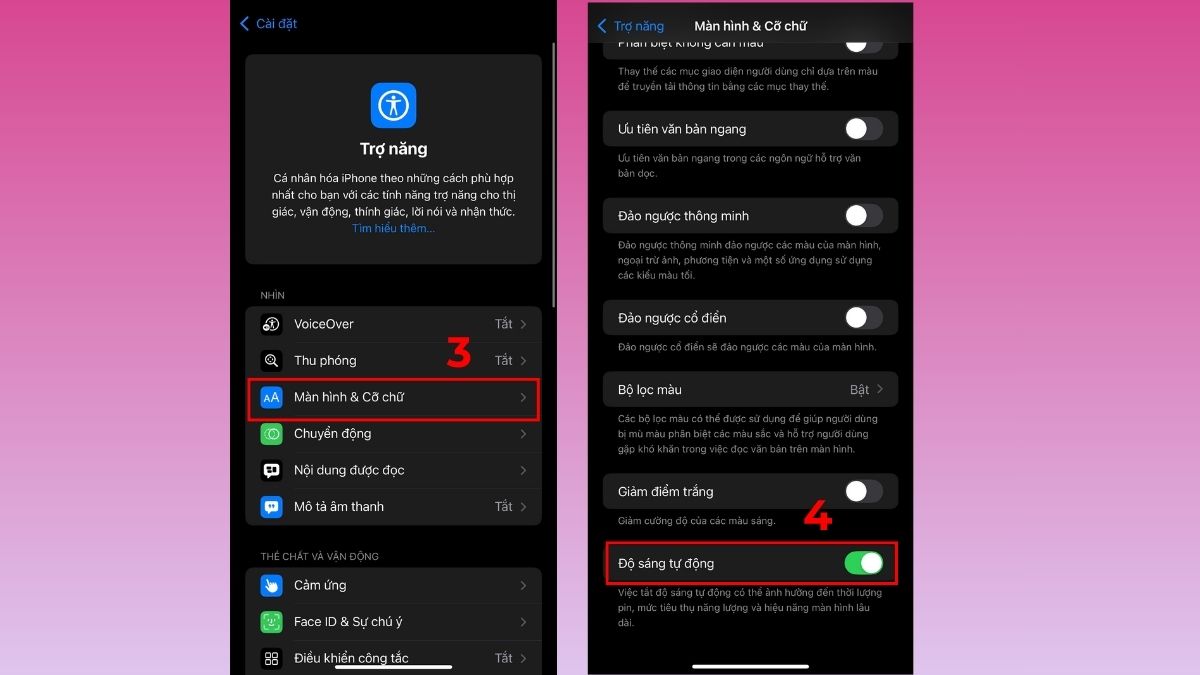 Cách khôi phục dung lượng tối đa pin iPhone bằng cách bật tự động điều chỉnh độ sáng - bước 2