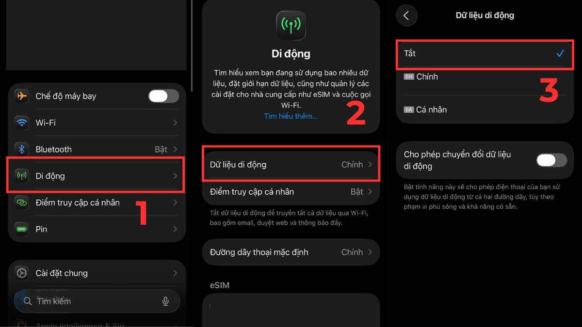Cách tiết kiệm pin iPhone 13 - Tắt dữ liệu mạng
