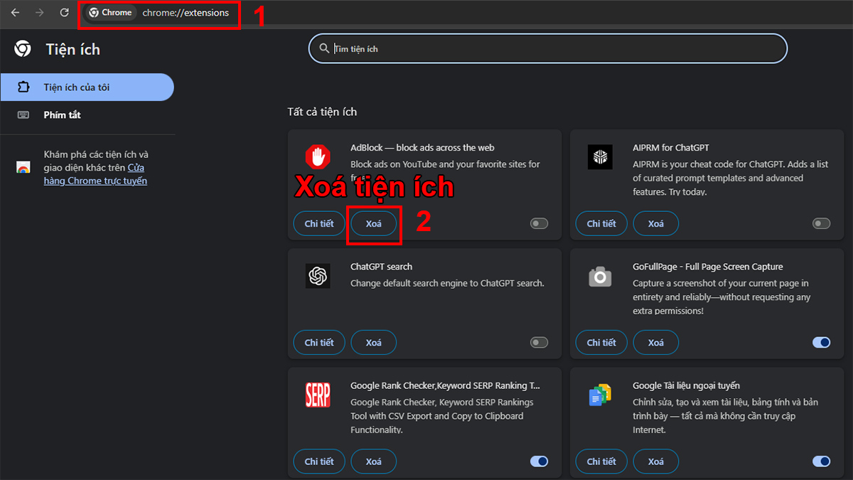  Sửa lỗi ERR_CONNECTION_REFUSED bằng cách tắt gỡ tiện ích