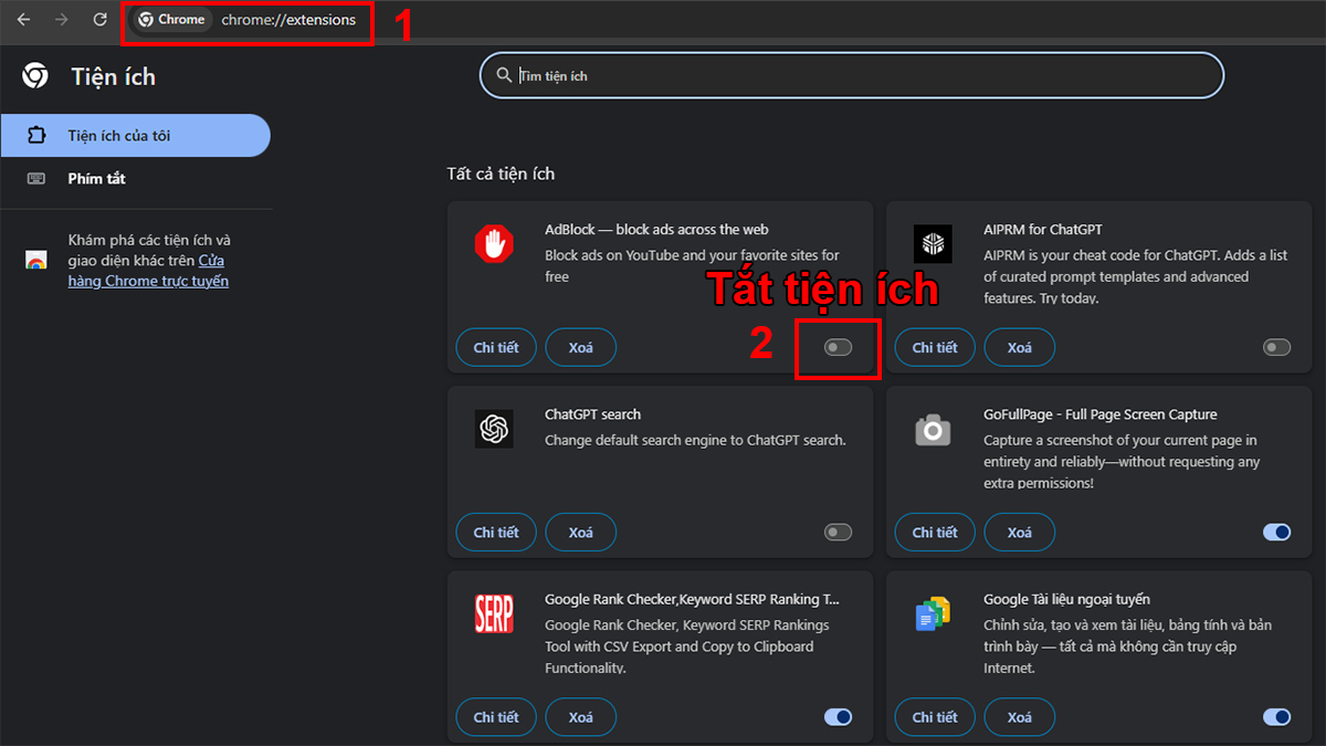  Sửa lỗi ERR_CONNECTION_REFUSED bằng cách tắt gỡ tiện ích tạm thời