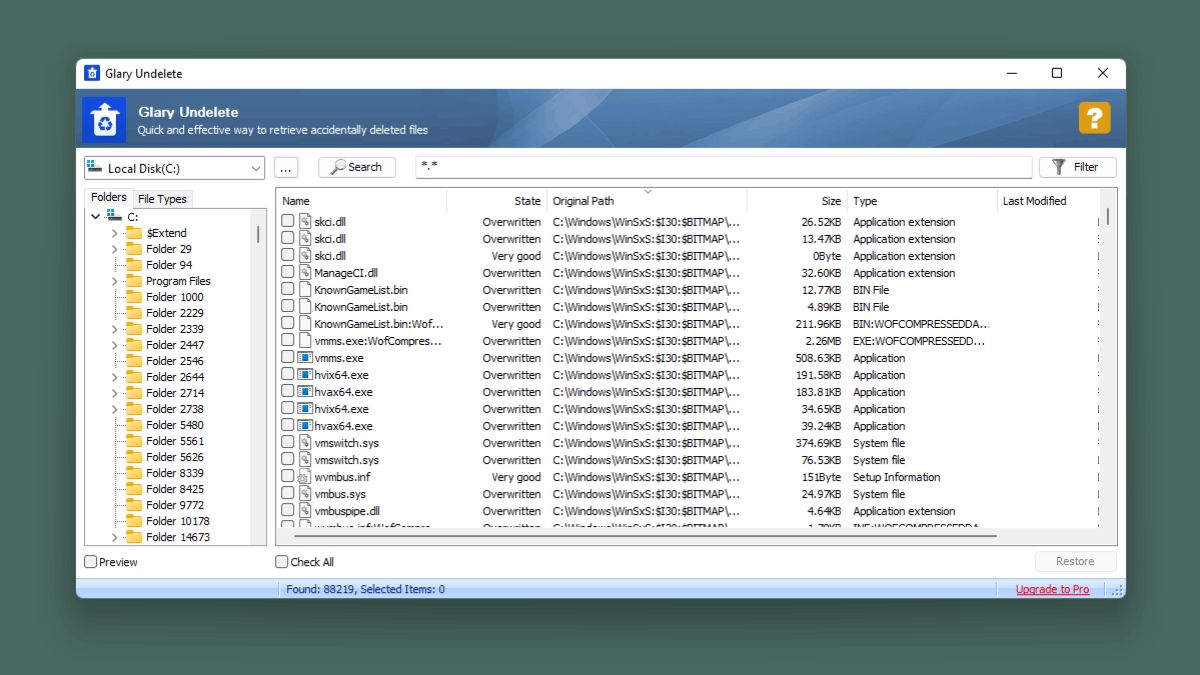 Phần mềm khôi phục dữ liệu ổ cứng Glary Undelete