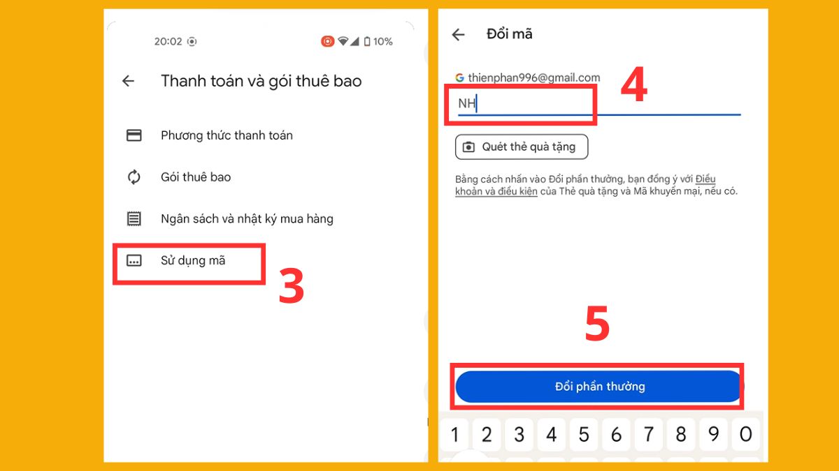 Cách sử dụng mã quà tặng Google Play - bước 3,4