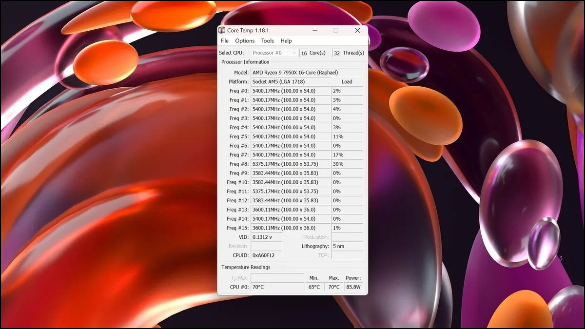 Phần mềm đo nhiệt độ CPU máy tính Core Temp