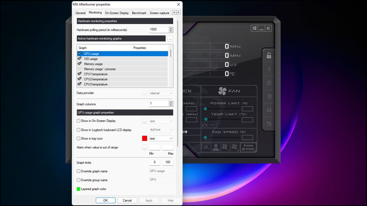 Phần mềm đo nhiệt độ CPU máy tính MSI Afterburner