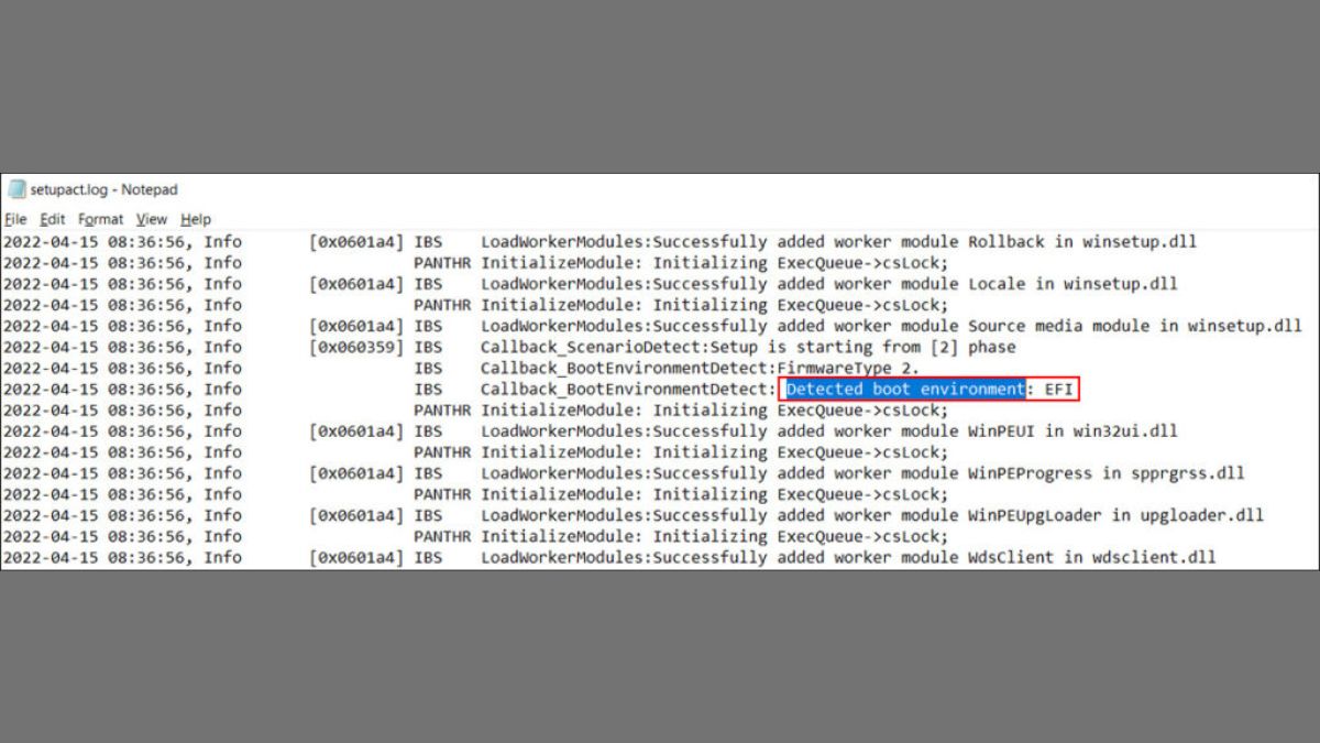Kiểm tra máy dùng UEFI hay BIOS qua setupact.log - bước 4