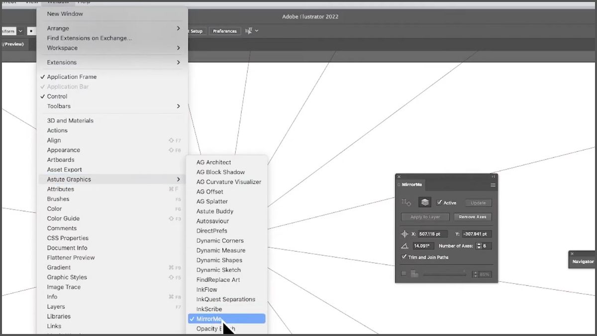 Sử dụng Plugin MirrorMe để vẽ dối xứng trong Illustrator - bước 2