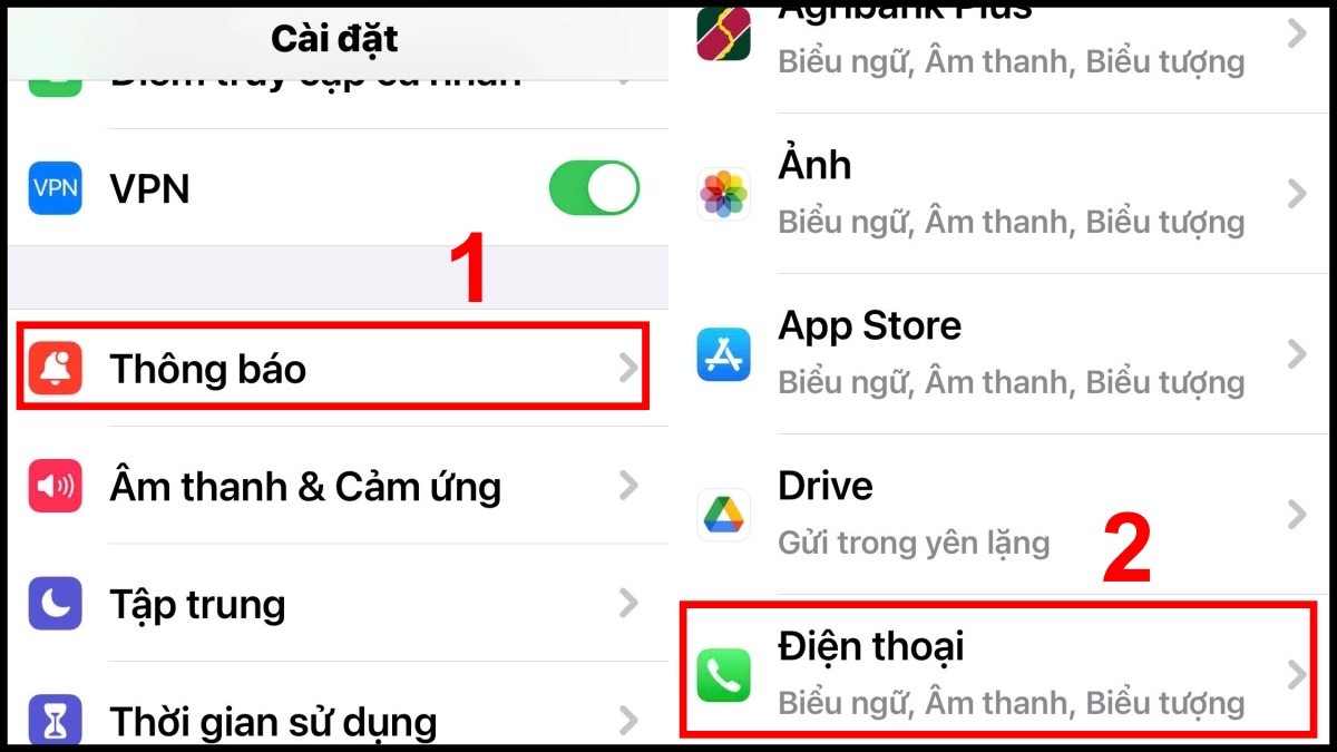 Cài âm báo cho từng ứng dụng trên iPhone - bước 1,2