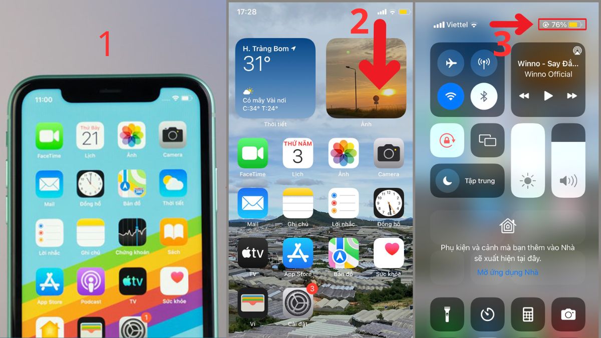 Cài phần trăm pin iPhone 11 bằng Control Center