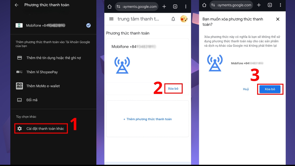 Cách xóa phương thức thanh toán trên CH Play
