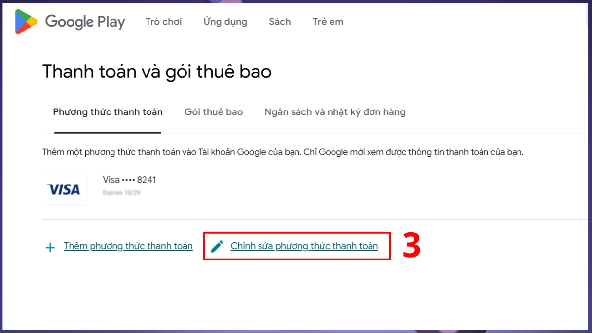 Cách chỉnh sửa phương thức thanh toán - bước 2