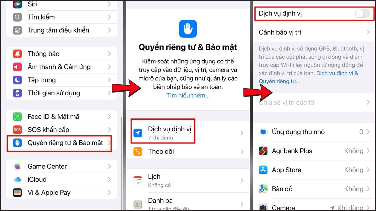 Tắt định vị, kết nối không sử dụng để khắc phục tình trạng điện thoại nhanh hết pin - bước 2,3,4
