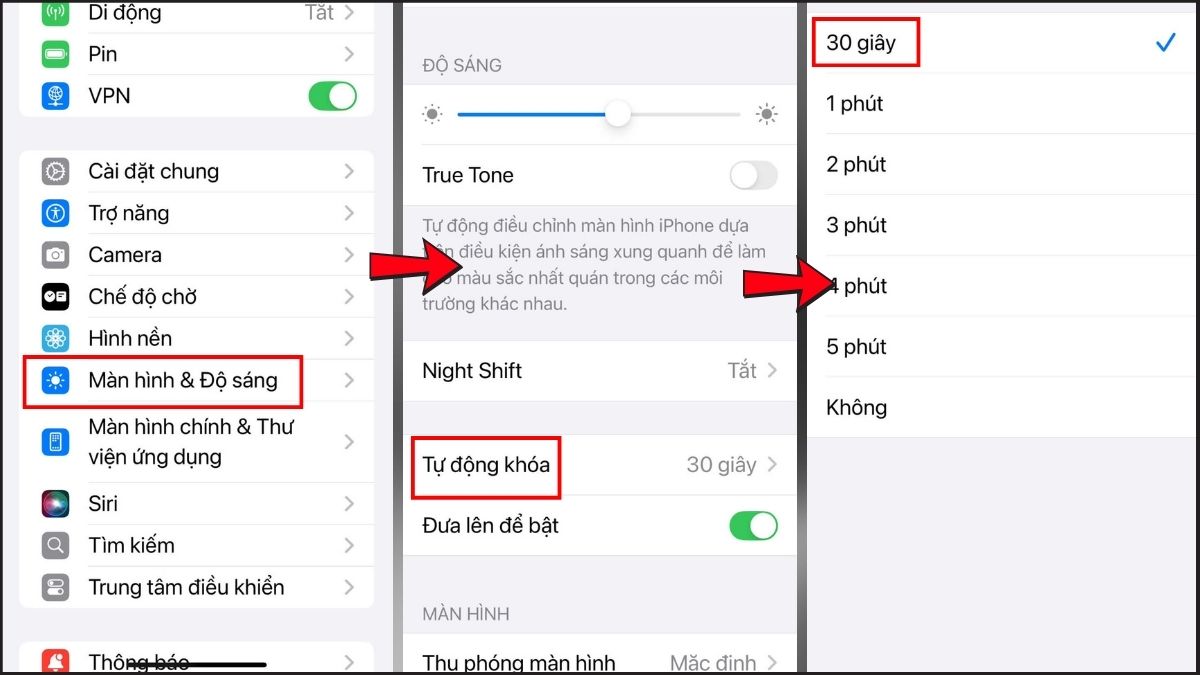 Giảm thời gian hiển thị iOS để khắc phục tình trạng điện thoại nhanh hết pin