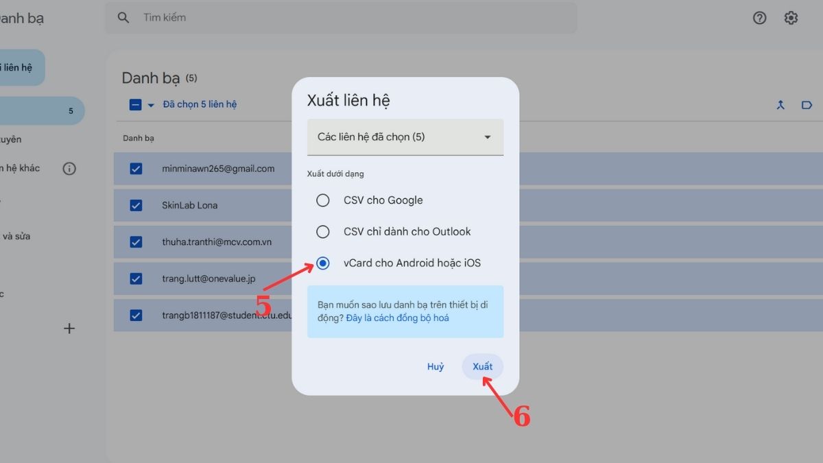 Cách xuất danh bạ Gmail thủ công về iPhone - bước 2,3