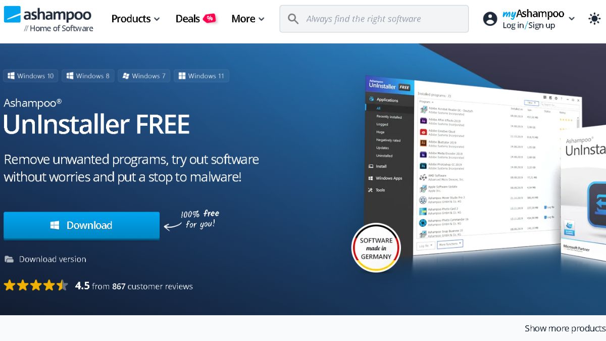 Phần mềm gỡ cài đặt Ashampoo Uninstaller