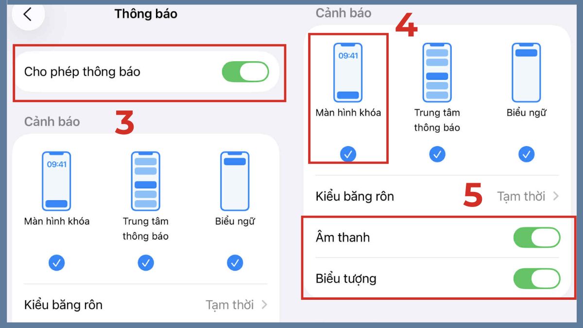 Cách cài đặt hiển thị thông báo trên màn hình khóa - bước 2