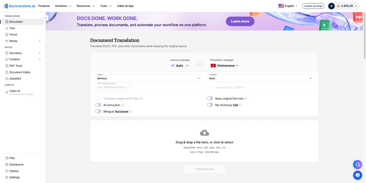 AI dịch tài liệu Doctranslate.io