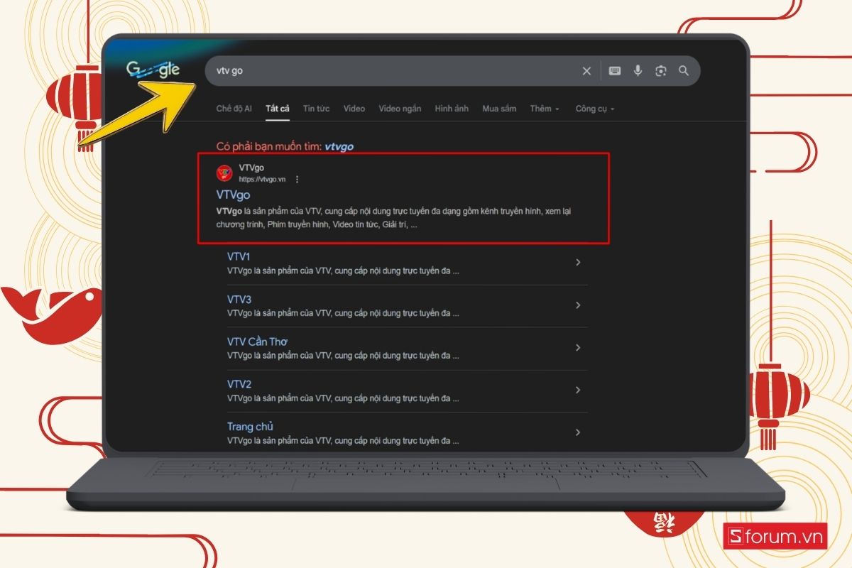 tìm kiếm VTV Go trên google