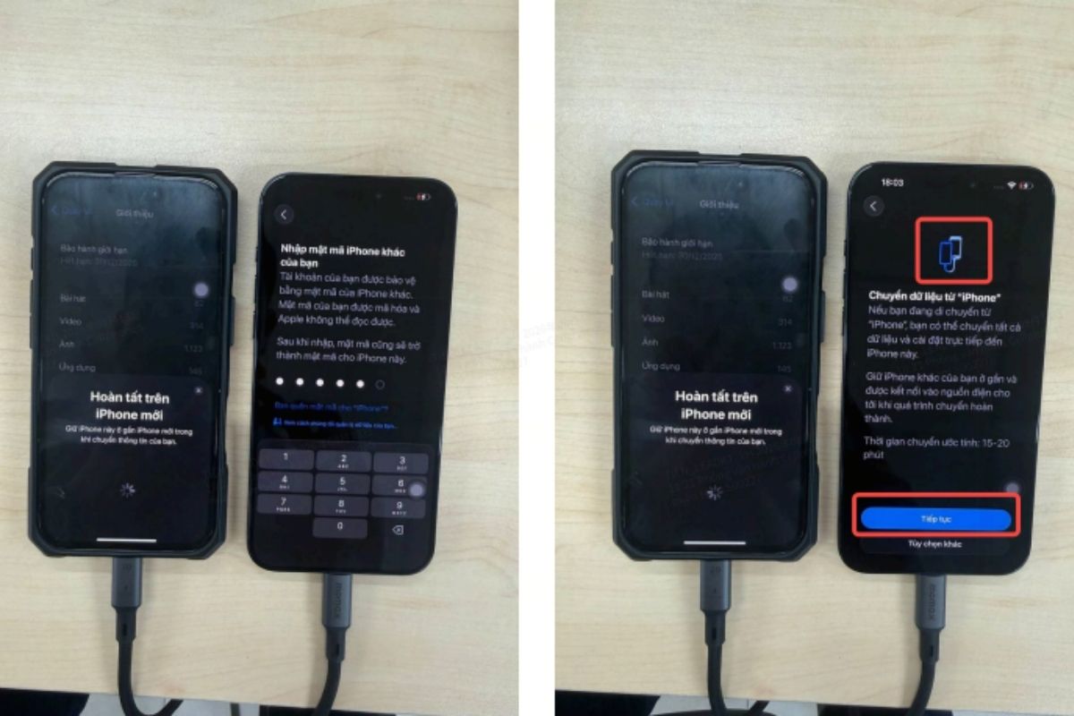 Nhập mật mã iPhone cũ và bắt đầu chuyển dữ liệu