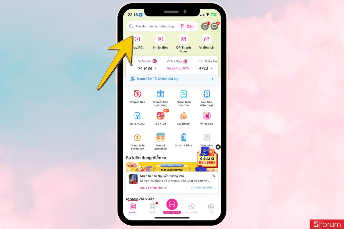 Mở ứng dụng momo