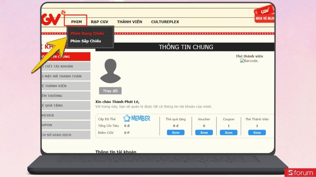 tạo tài khoản cgv
