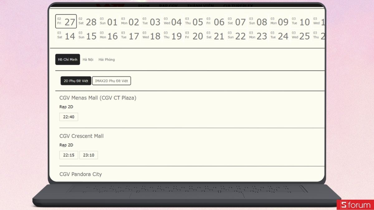 lịch trình xem phim