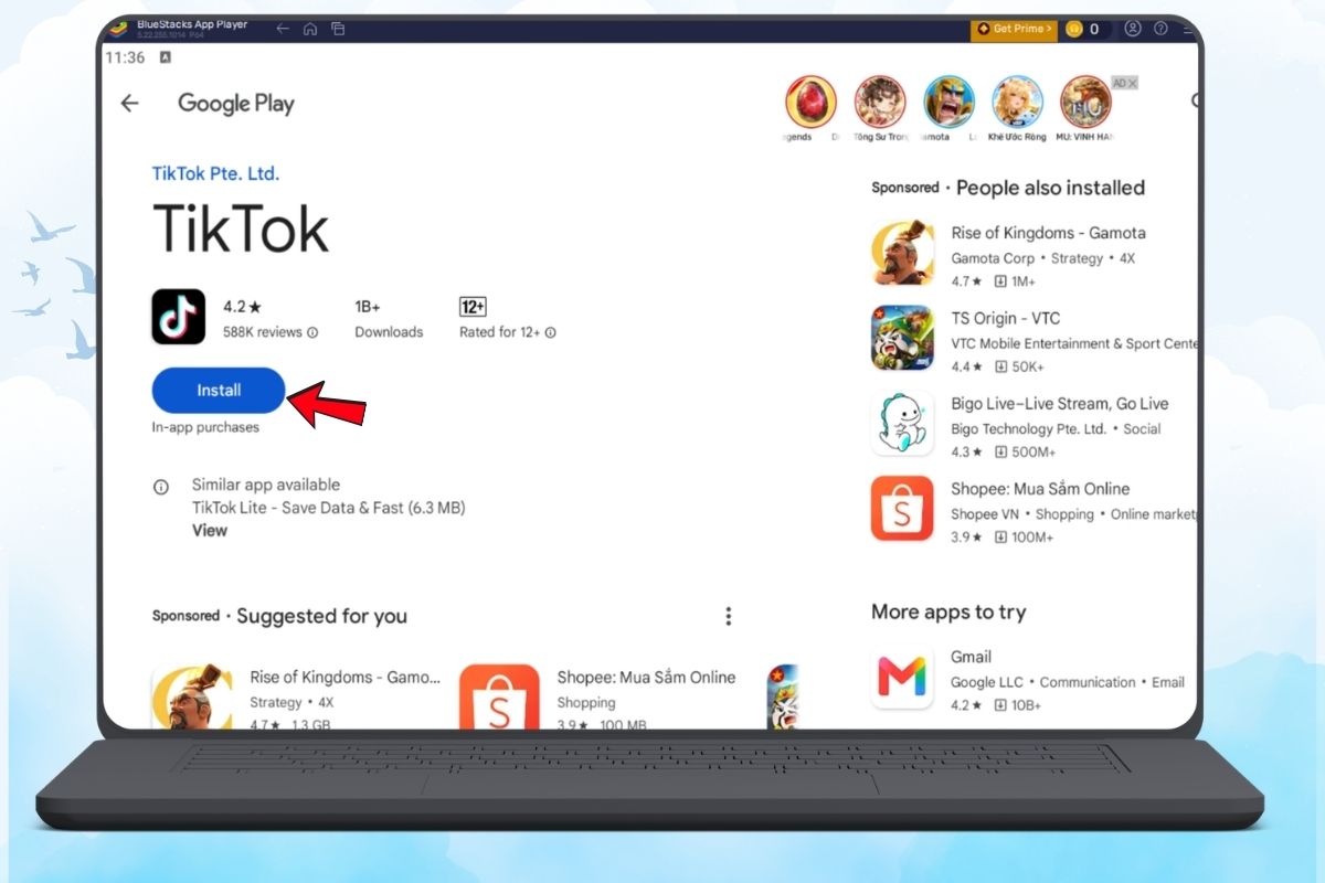 Nhấn vào Tiktok và tiến hành cài đặt