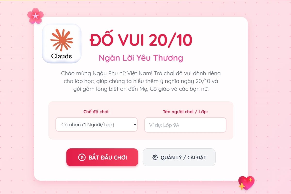Cách Tạo App trò chơi đố vui 20/10 bằng AI đơn giản, chi tiết nhất