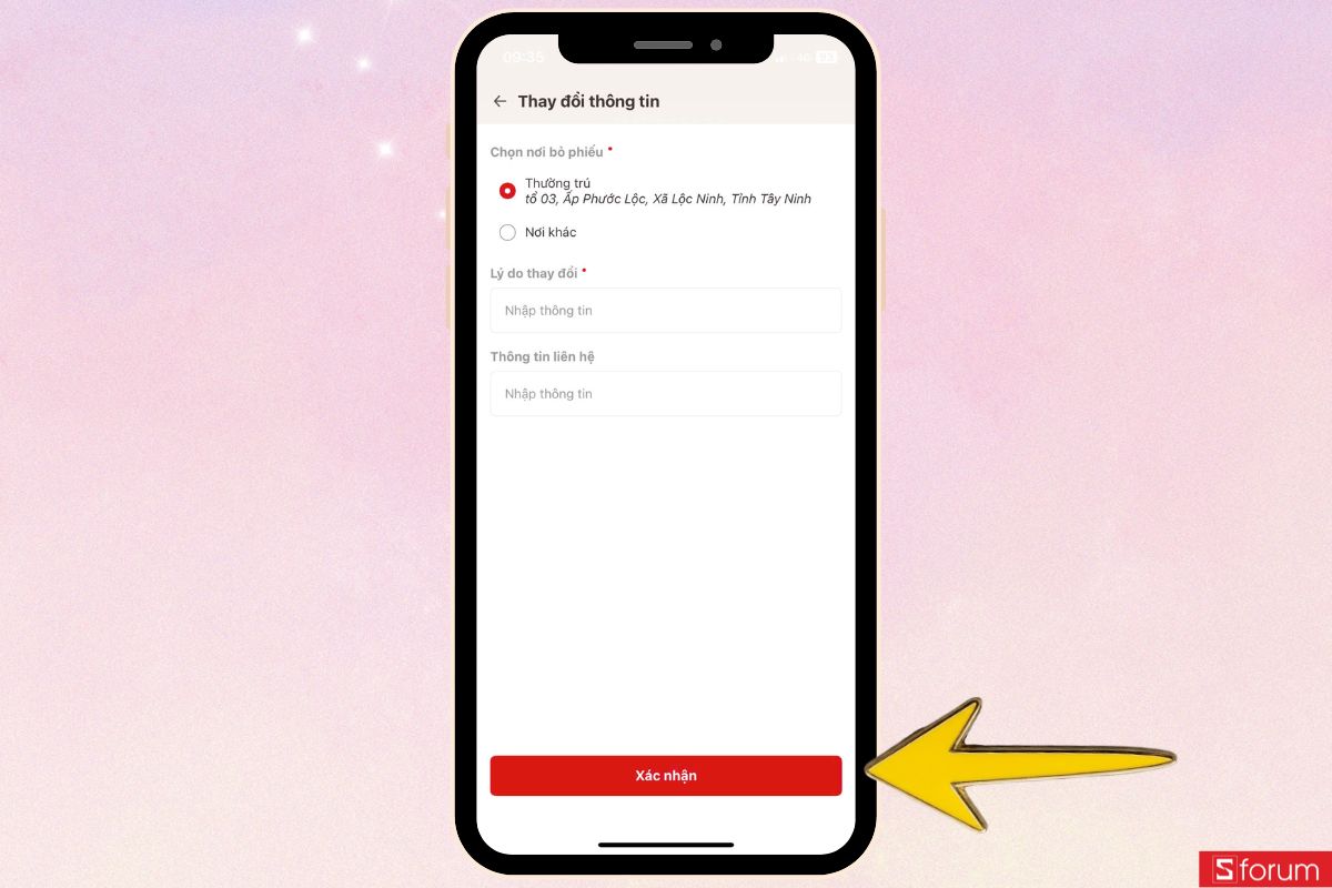 Thay đổi thông tin khu vực
