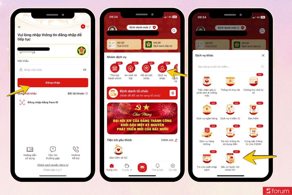 Mở ứng dụng VNeID và truy cập tiện ích bầu cử