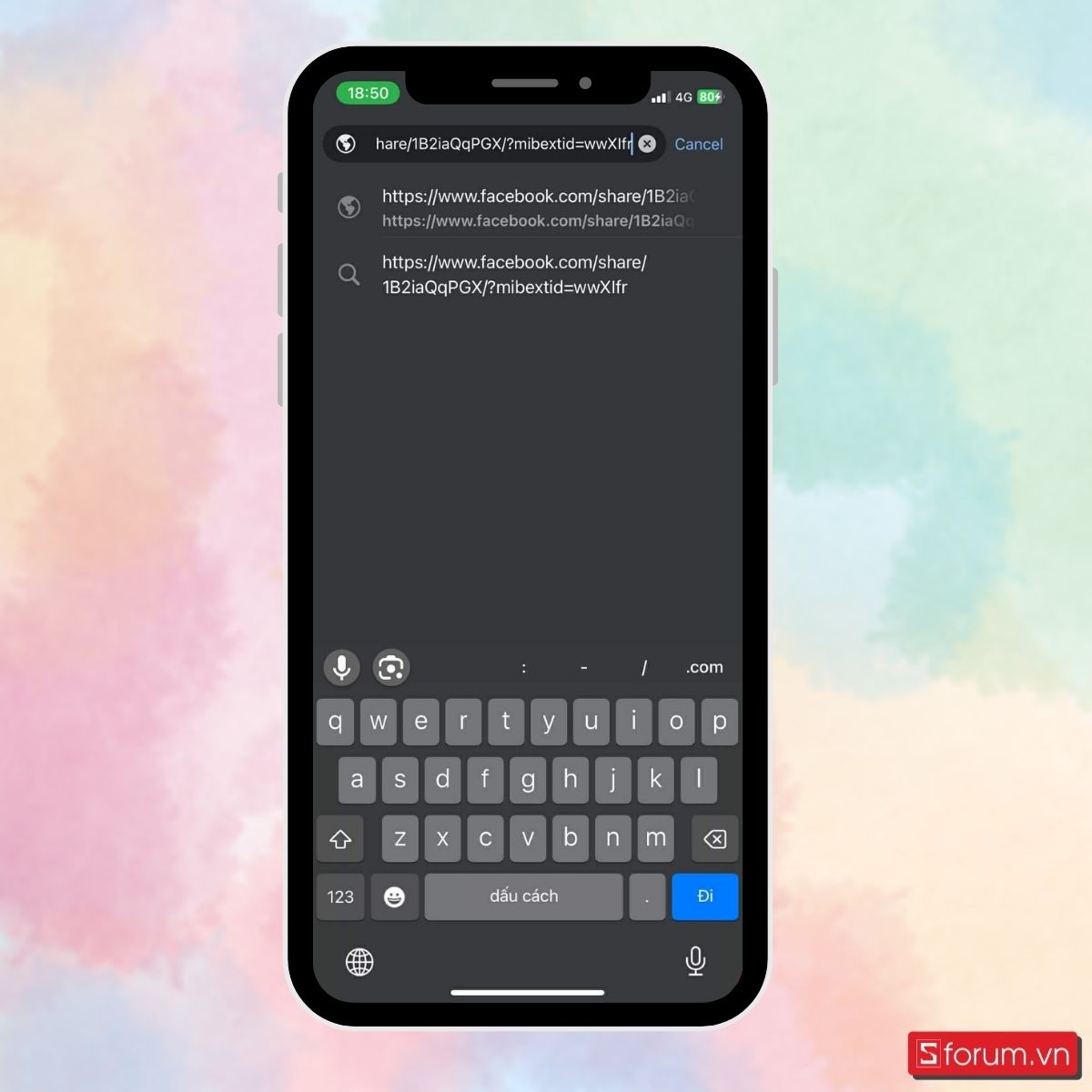 Dán link Facebook vào trình duyệt