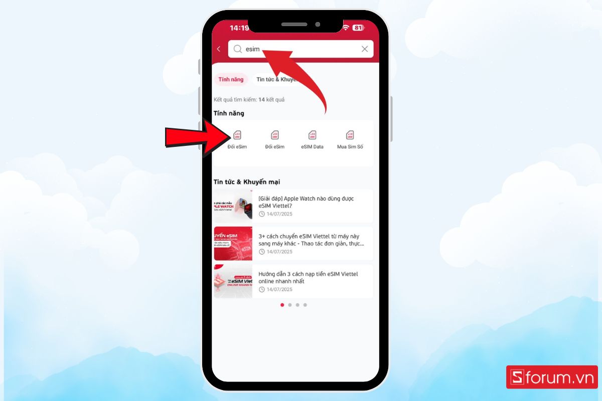 Chọn tính năng Đổi eSIM