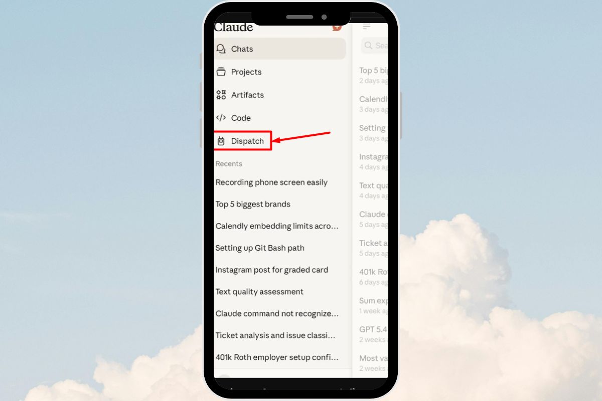 mở app Claude chọn tab Dispatch