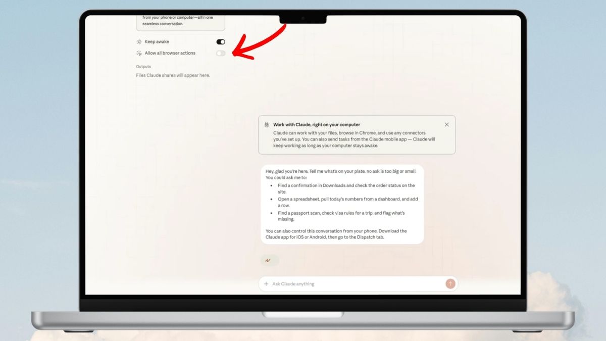 Tiến hành mở Keep awake và Allow all browser actions