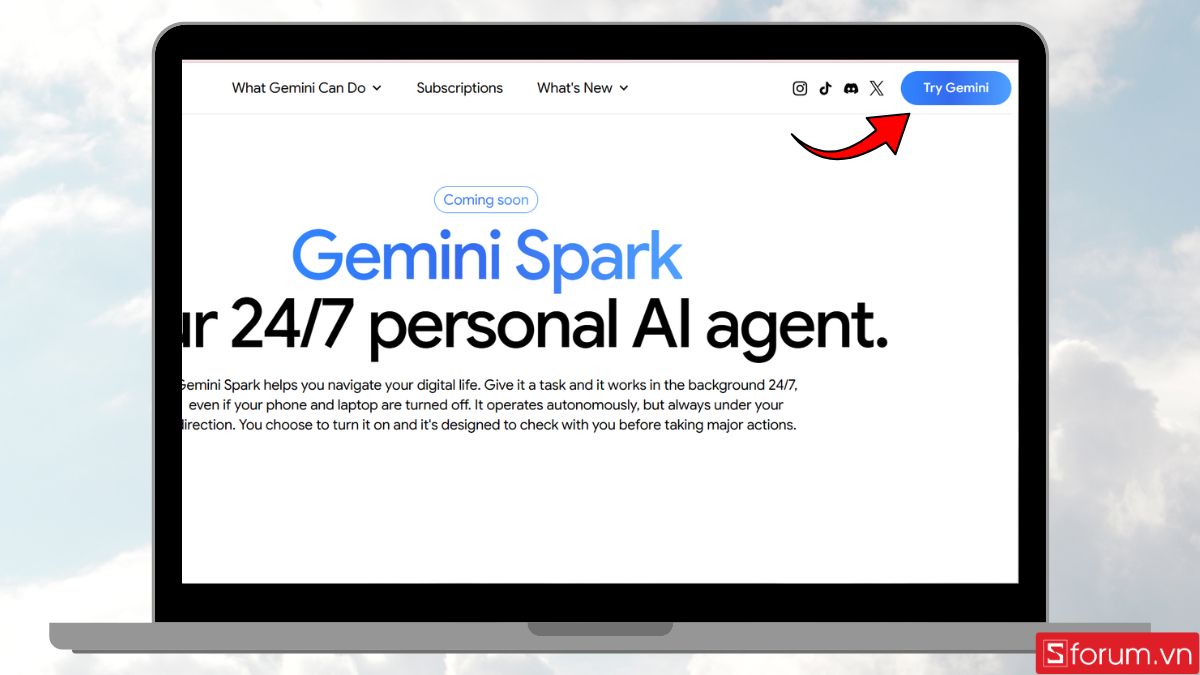 Try Gemini ở góc phải màn hình