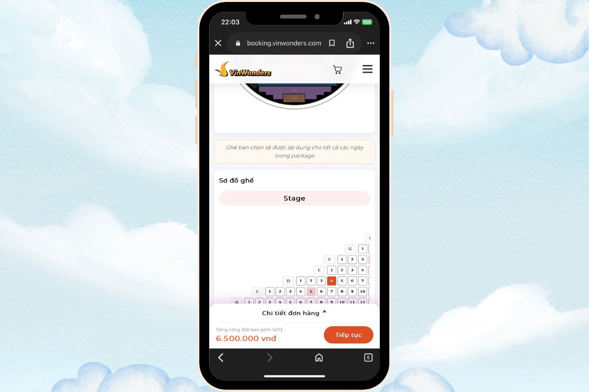 Chọn khu vực và ghế ngồi trên sơ đồ