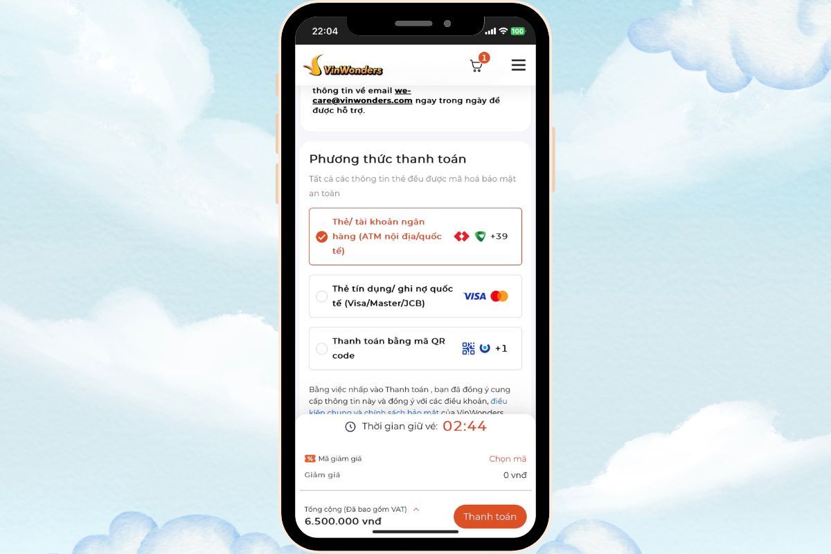 Điền thông tin và thanh toán