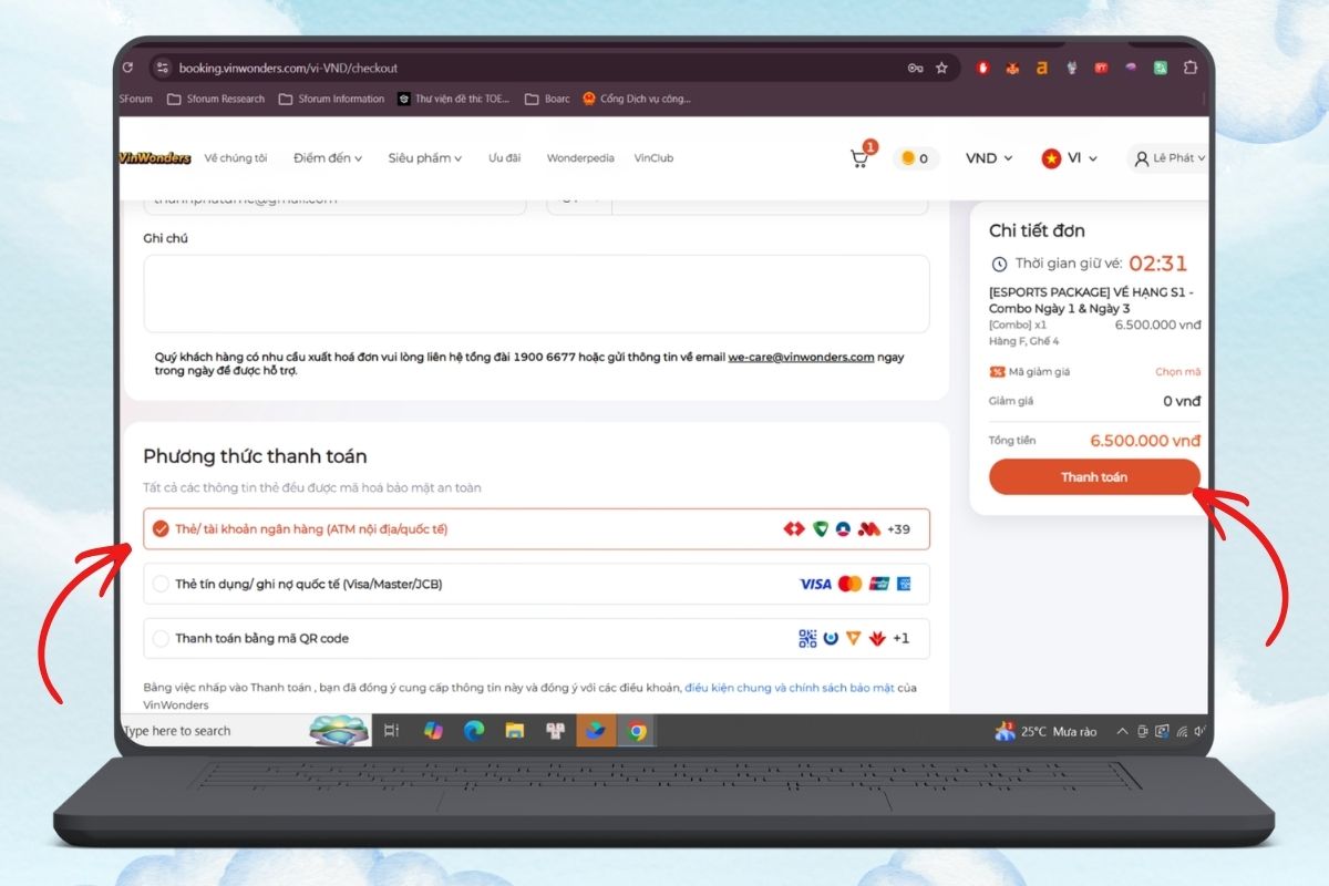 Điền thông tin cá nhân và tiến hành thanh toán
