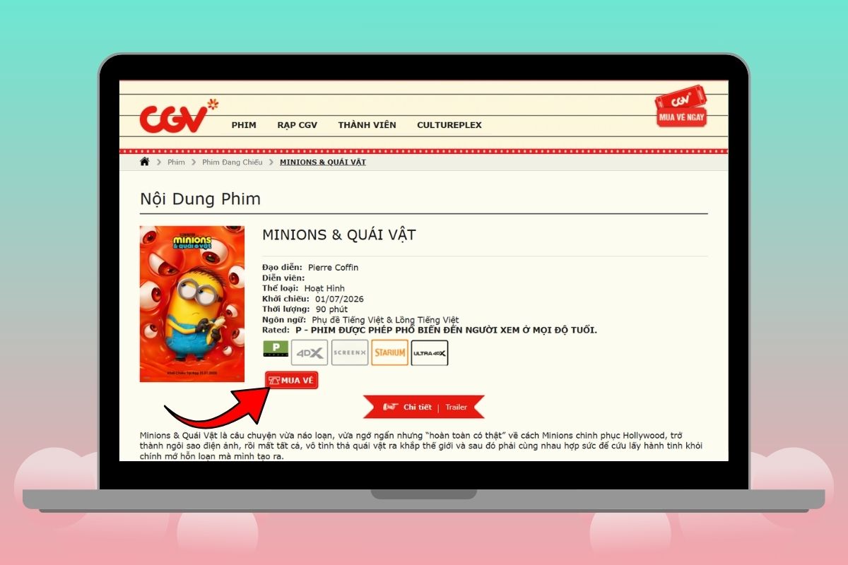 Bấm nút Mua Vé