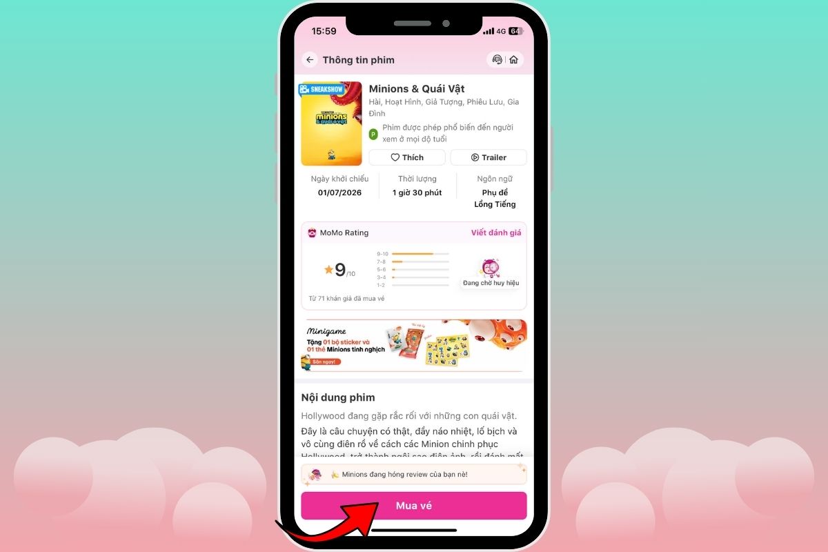 nhấn đặt vé xem phim