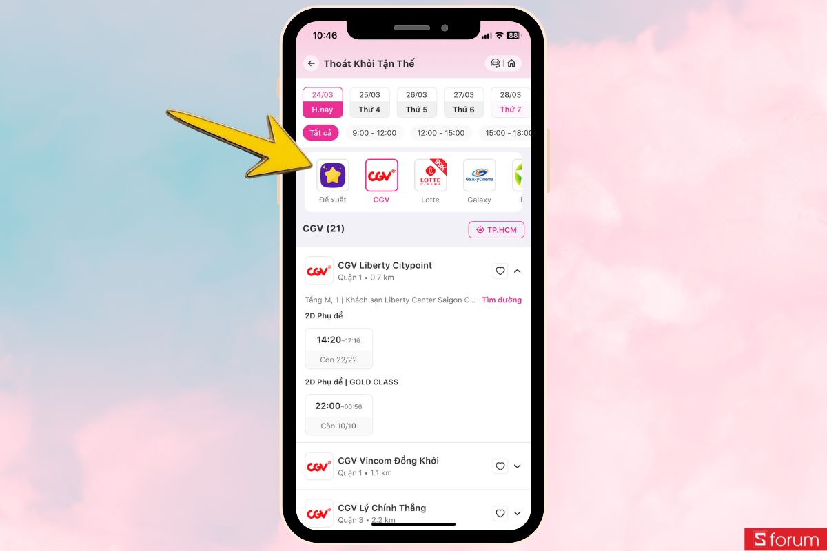 chọn rạp cgv đặt vé