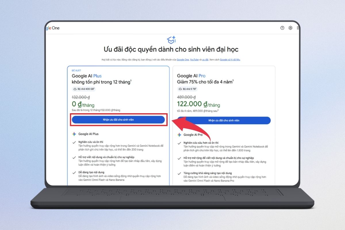 Hướng dẫn nhận miễn phí 1 năm gói Google AI Plus - Bước 1
