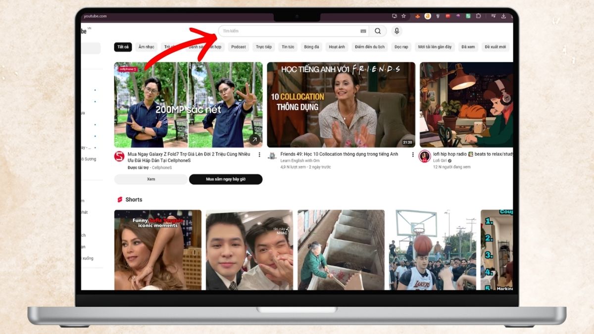 Truy cập ứng dụng website YouTube