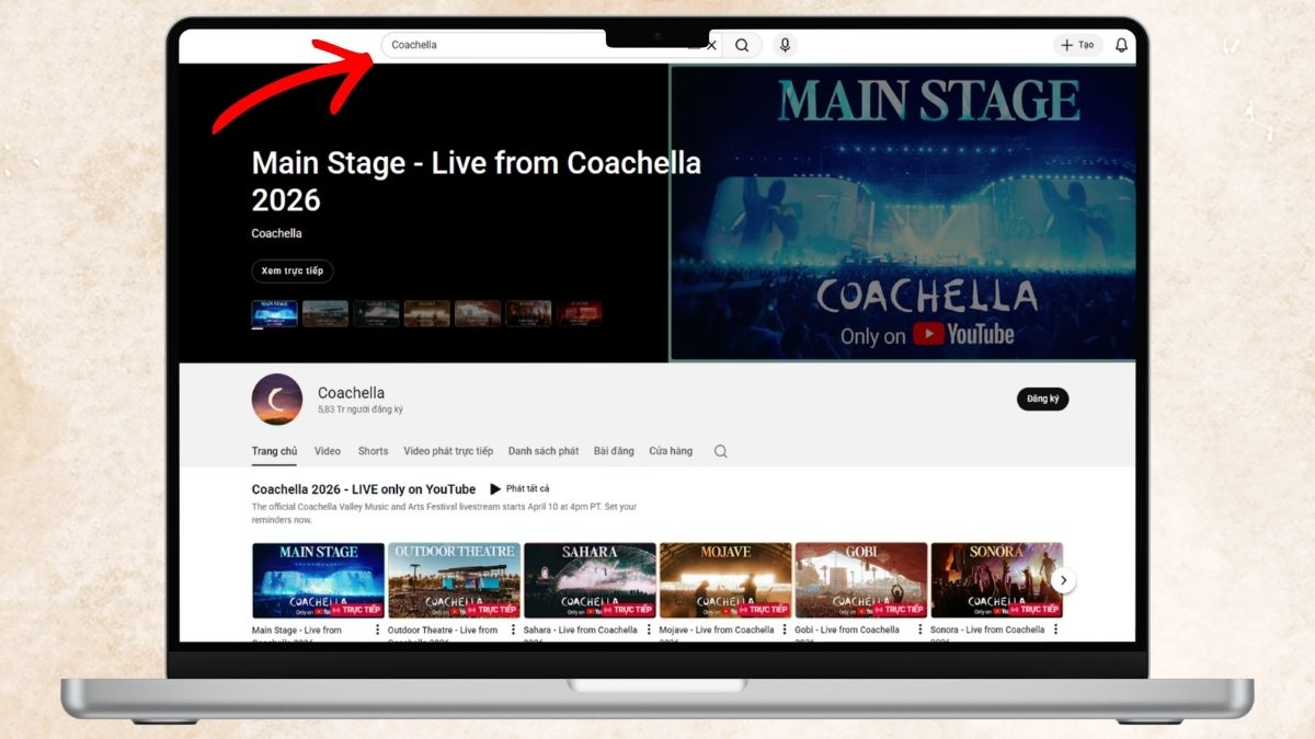 Tìm kiếm kênh phát sóng chính thức của Coachella