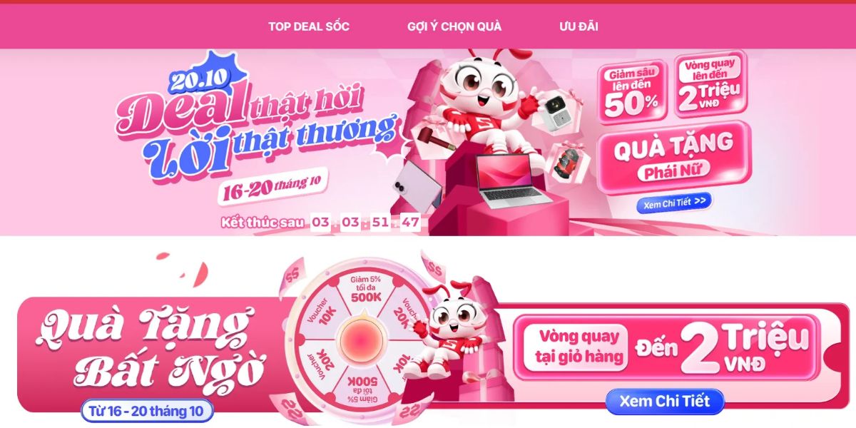 Nhận voucher vòng quay may mắn 20/10
